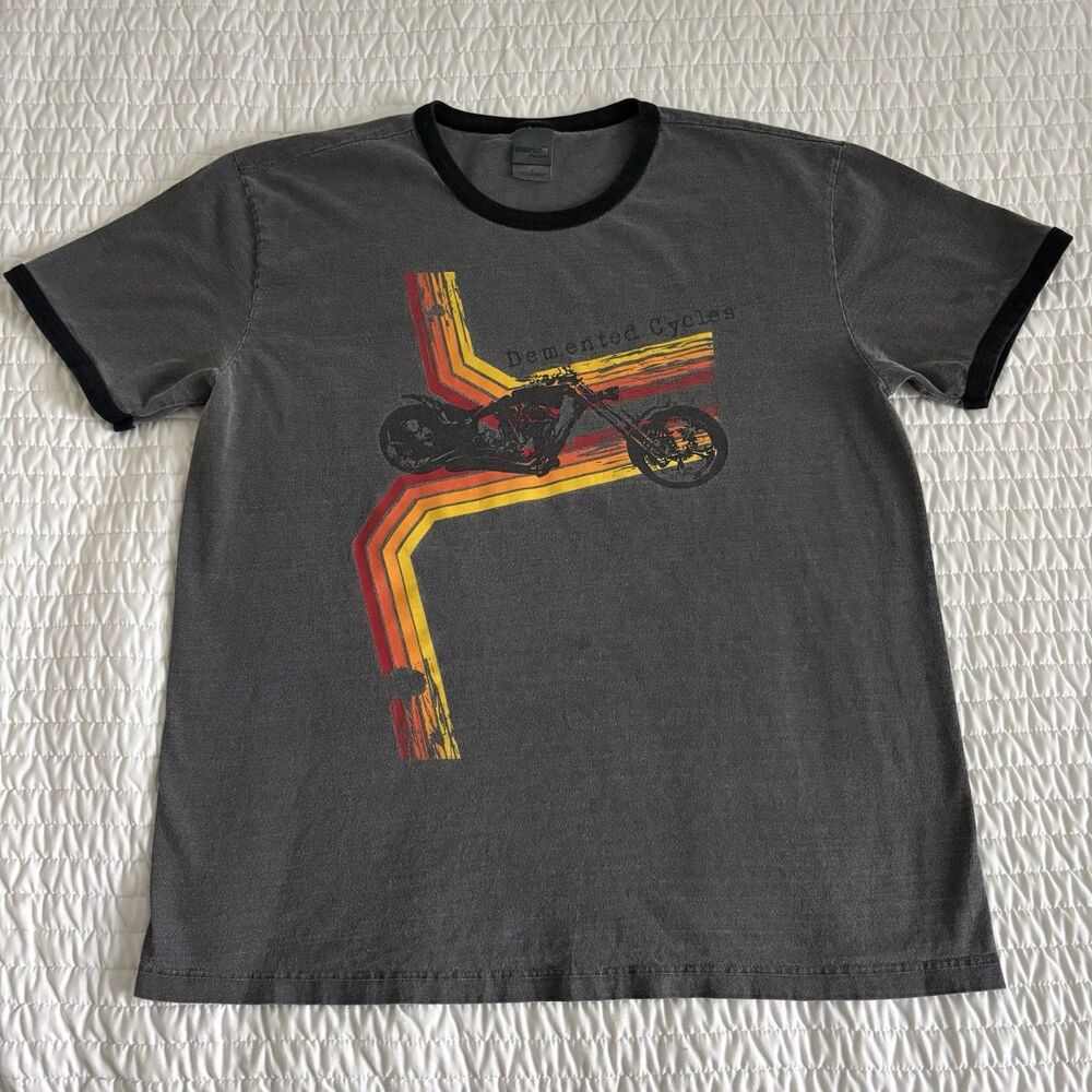 Demented Cycles Chopper T-Shirt Gray District Threads Size Large